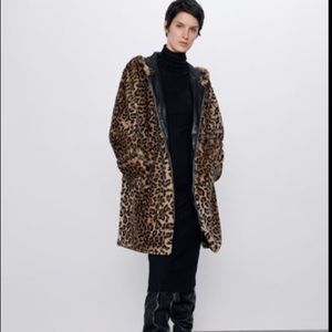 ZARA Leopard Faux Fur Coat Size XXL